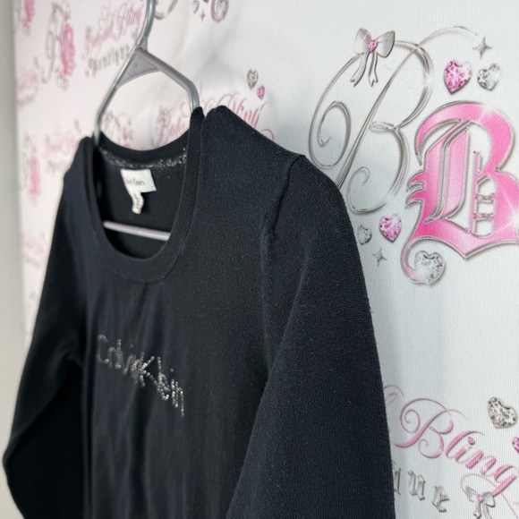 Calvin Klein sweater studded rhinestone logo detail Classic Black Pullover - Picture 3 of 9